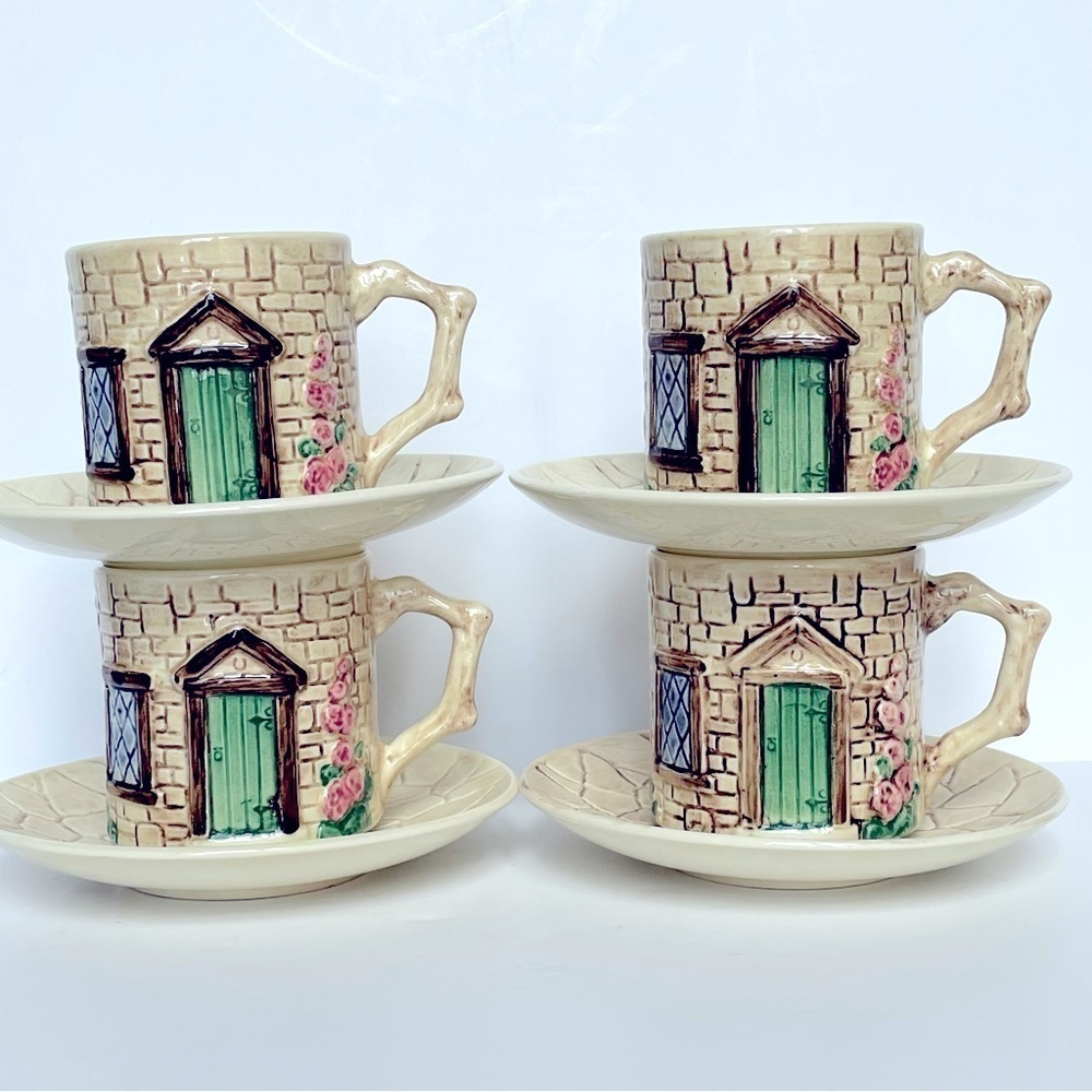 Sylva Ceramics Cottage Teacup Saucer Set Staffordshire Hand Painted Engl…